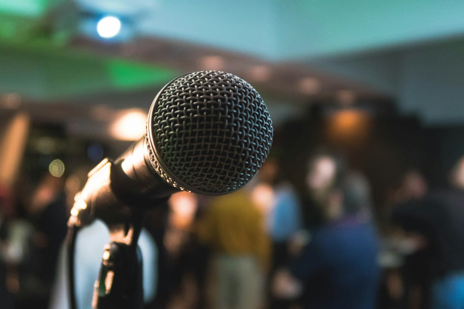 Advocacy: Microphone on stage ready for a speaker at a community advocacy event